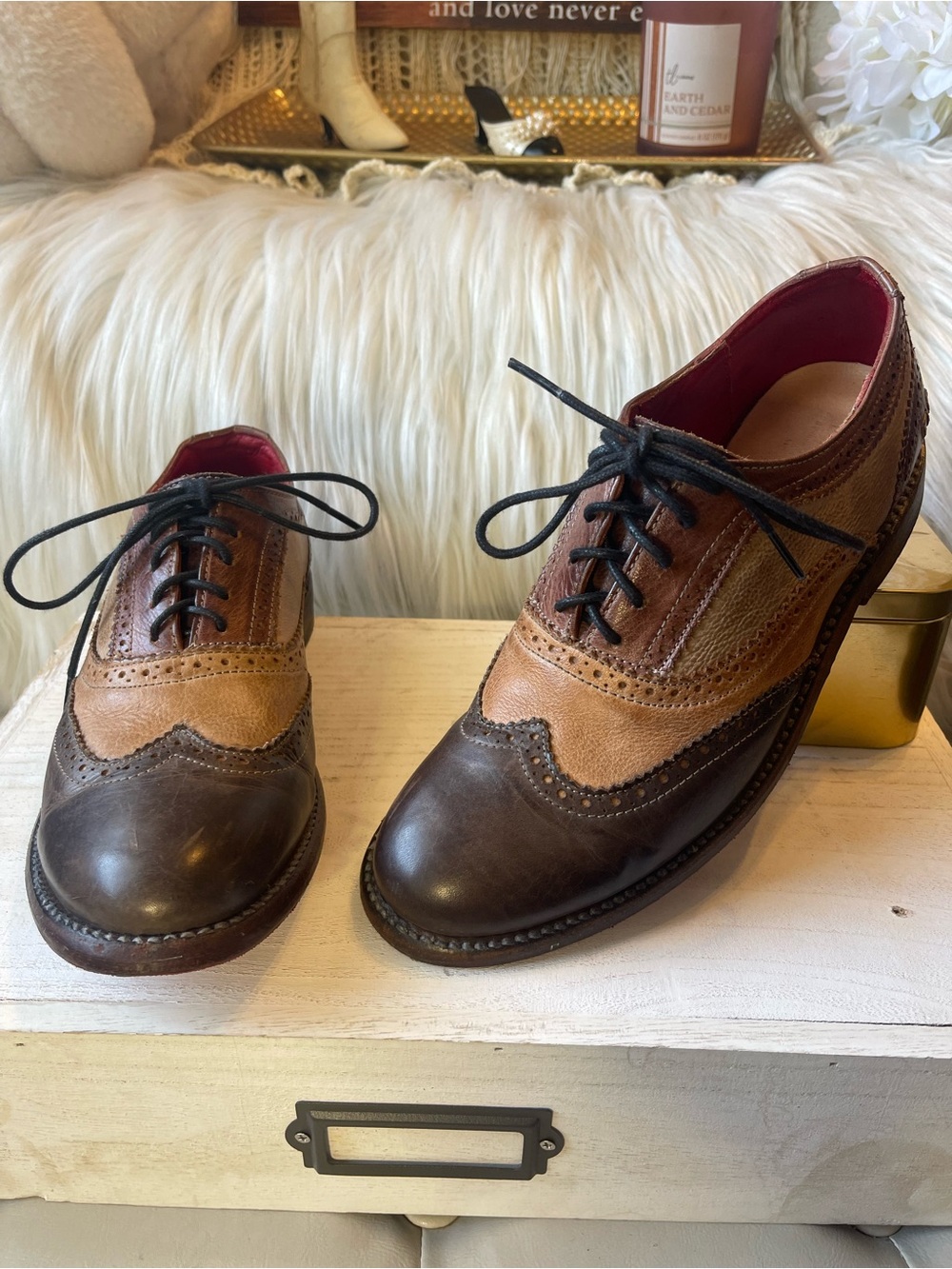 Bed Stü Lita Women’s Wingtip Leather Oxford in Tan Teak Mason MSRP$260